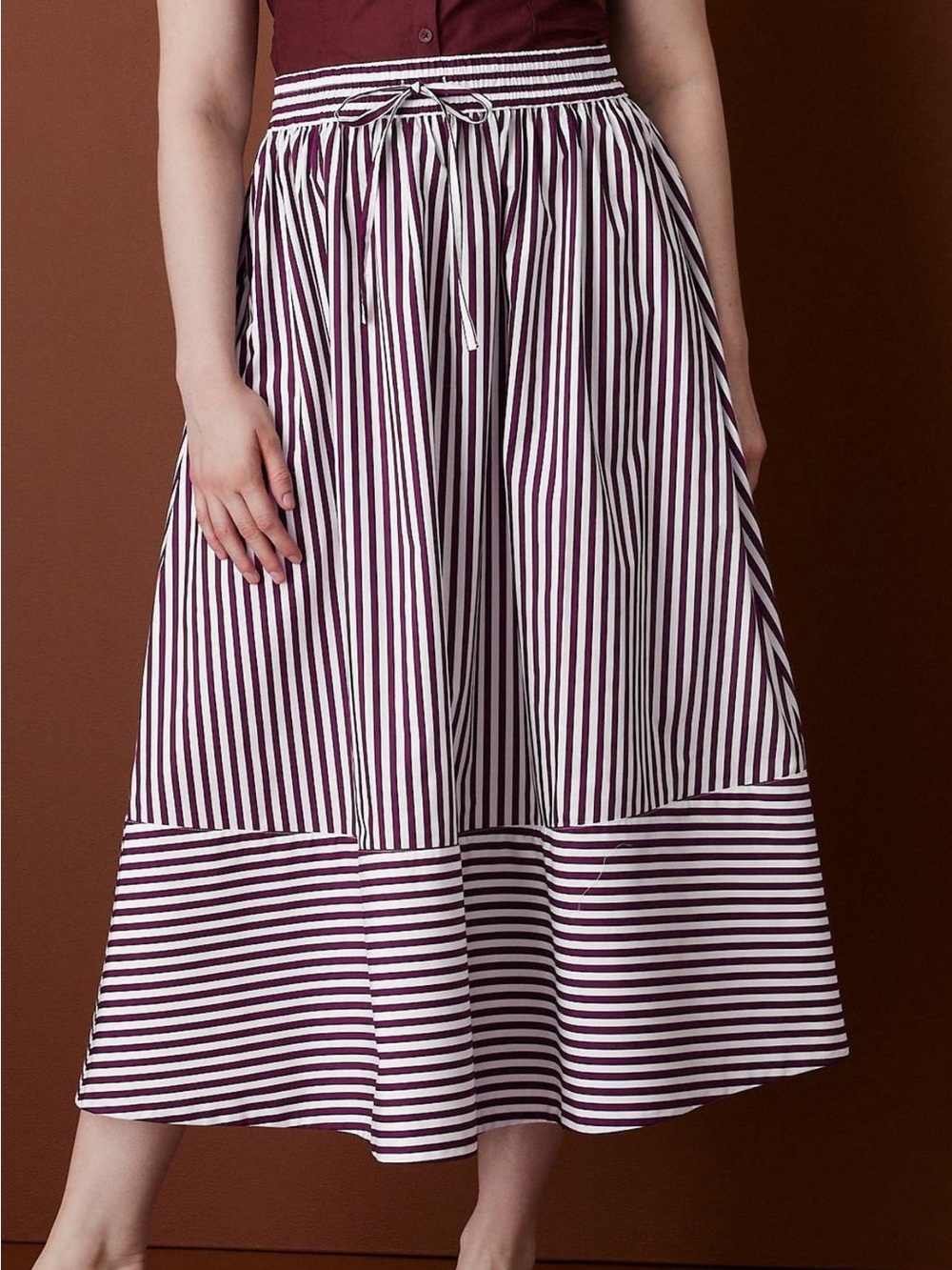 Rosie Assoulin x Target collab Maroon and White Striped Midi Skirt